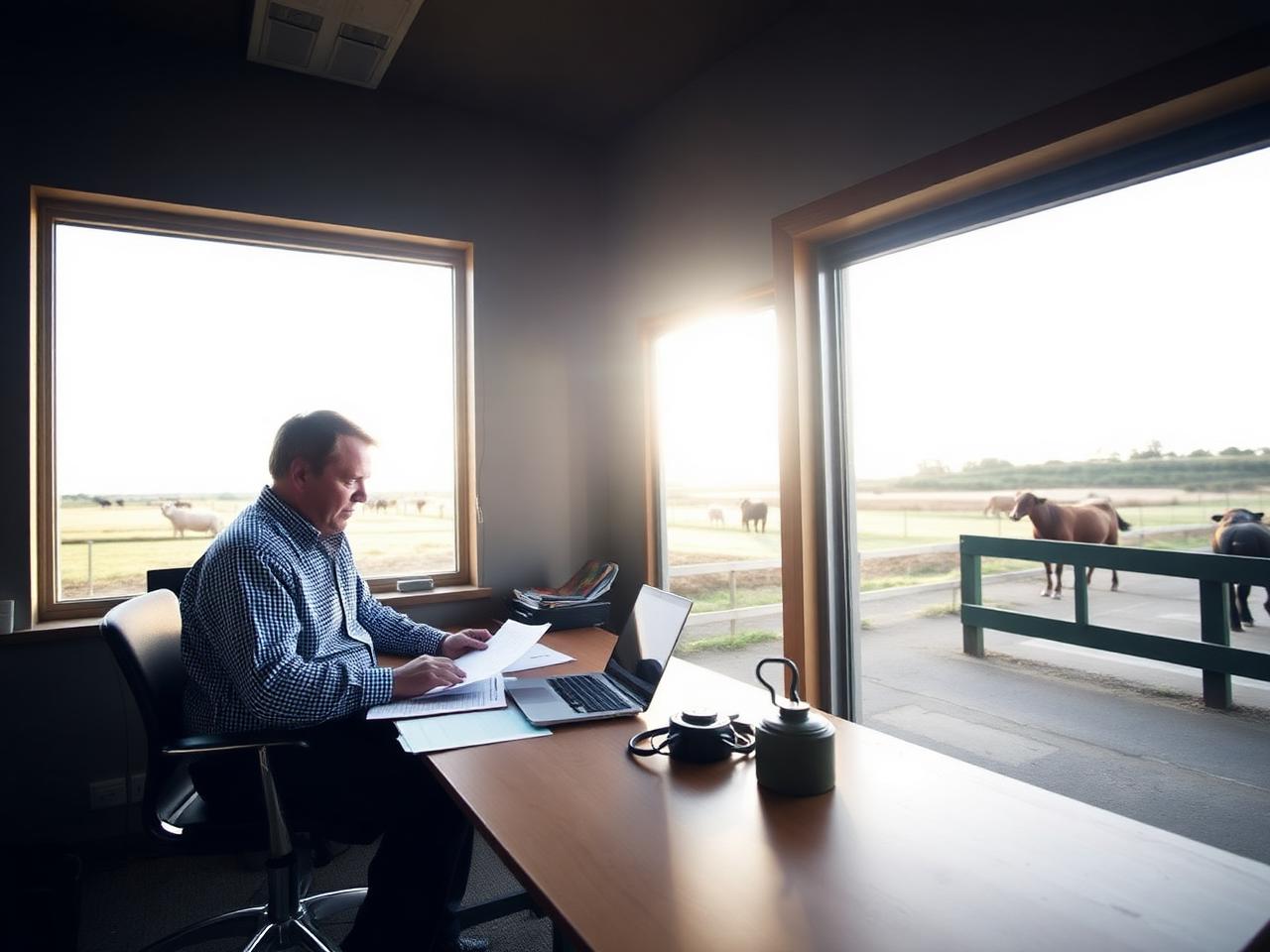 Oficina de campo con la liquidación de jornales y romaneos sobre el escritorio